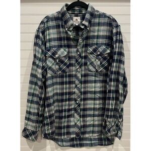 Southern Proper Sportsman Collection Navy Plaid Flannel Shirt Men's Size‎ L